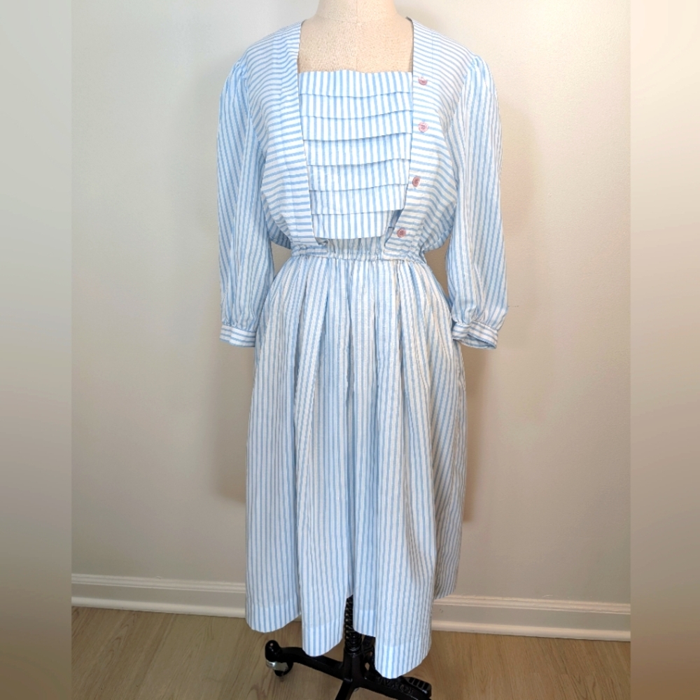 Vintage John Roberts cotton blend striped, modest, coquette maxi dress  12. - Picture 10 of 14